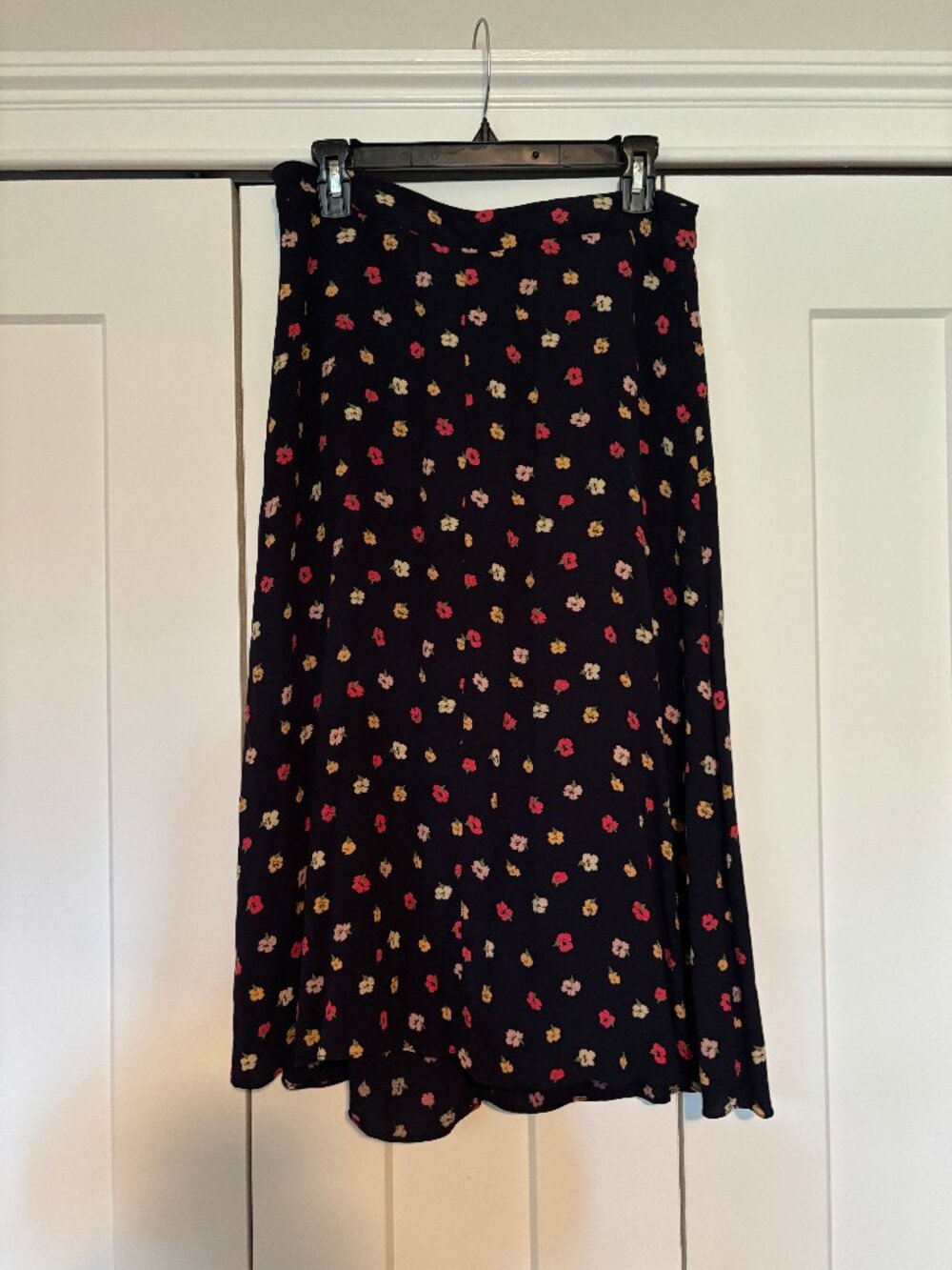 Madewell Black Midi Skirt with Pink and Cream Floral Print